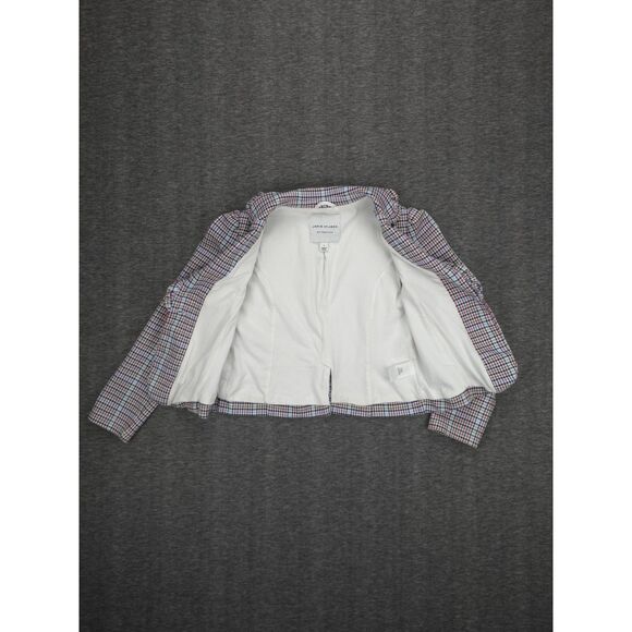 Girl's Janie & Jack Plaid Blazer Jacket w Gold Button Size 7 Puff Shoulder - Picture 4 of 8